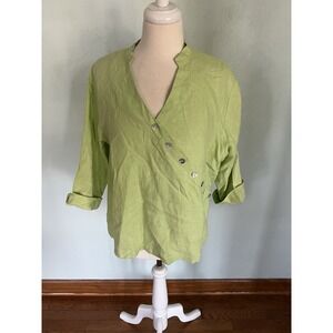 Toofan Button Detail Blouse 100% Linen Sz L Casual Streetwear Teacher Momcore‎